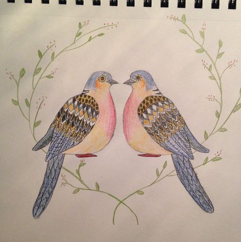 Two turtle doves colored pencil drawing in Emily Lamm's Twelve Days of Christmas art series Two Turtle Doves Christmas, Turtle Dove Tattoo, Cartoon Turtle, Dove Tattoo, Turtle Dove, Christmas Stocking Pattern, Twelve Days Of Christmas, Wood Slice Ornament, Colored Pencil Drawing