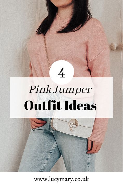 I share some pink jumper outfit ideas! Jumper Outfit Ideas, Pink Jumper Outfit, Ecru Jeans, Jumper Outfit, Pink Jumper, Neutral Outfit, Different Outfits, Black Mini Skirt, White Shirts