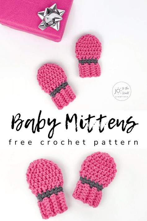 Baby Mittens Crochet Pattern | Jo to the World Creations Crocheted Mittens, Crochet Baby Mittens, Mittens Crochet, Crochet Mitts, Crochet Mittens Pattern, Baby Gloves, Crochet Baby Gifts, Easy Crochet Baby, Baby Mittens