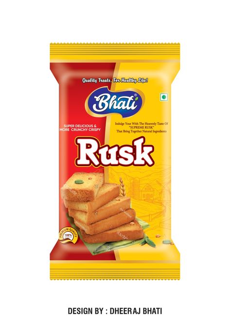 BHATI RUSK POUCH PACKAGING DESIGN Rusk Packaging Design, Rusk Packaging, Pouch Packaging Design, Packaging Snack, Bakery Packaging, Food Advertising, Pouch Packaging, Creative Cookies, Website Design Layout