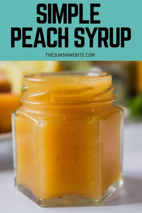 Made with just a handful of ingredients, this Simple Peach Syrup captures the essence of summer in a bottle. It's perfect for drizzling over pancakes and waffles, stirring it into cocktails and lemonades, or using it as a topping for ice cream and yogurt. Peach Syrup For Tea, Peach Syrup Recipe, Peach Cobbler Cinnamon Rolls, Vegan Honey, Fresh Peach Pie, Summer In A Bottle, No Bake Granola Bars, Hey Bartender, Coconut Syrup