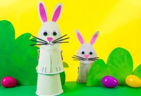 Montessori Spring, Hopping Bunny, Rabbit Facts, Science Assignment, Rabbit Paper, Simple Paper Crafts, Paper Cup Crafts, Bunny Craft, Hanging Craft Ideas