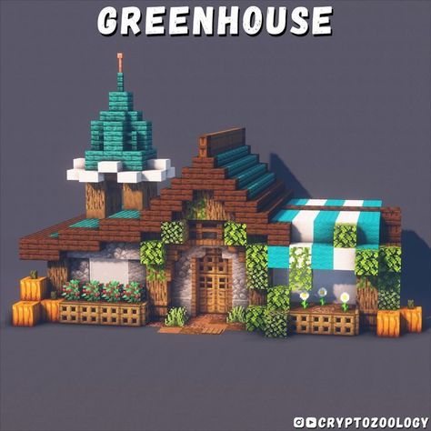 Check out the tutorial for this Minecraft greenhouse on my YouTube channel! Minecraft House Greenhouse, Minecraft Florist, Greenhouse Minecraft Ideas, Minecraft Projects Ideas, Minecraft Greenhouse Ideas, Greenhouse Minecraft, Cozy Greenhouse, Minecraft Greenhouse, Minecraft Fountain