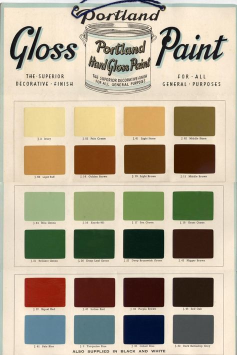 Portland Paints - British Paints Limited of Newcastle & London Paint Colour Chart - PLEASE NOTE: This is quite a large chart...so I had to be scan in two parts and join together ;) The type that you would have seen hung in hardware/ironmongers shop #classic 1930s Britain, Midcentury Color Palette, Vintage Paint Colors, 1920s Interior, British Paints, 1960 Style, Paint Charts, Paint Color Chart, Palette Art