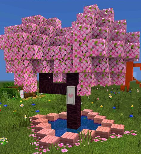 Minecraft Sakura Tree, Pink Sakura, Minecraft Inspo, Sakura Tree, Game Start, Cute Pink, Minecraft, Pink