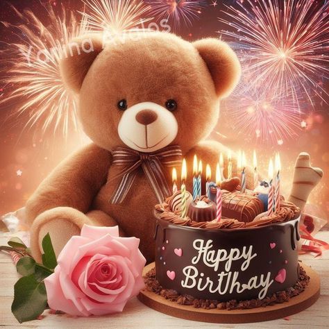 Birthday Cake With Teddy Bear - Happy Birthday Wish Christian Birthday Greetings, Happy Birthday Snoopy Images, Happy Birthday Teddy Bear, Birthday Photo Frames, Birthday Fireworks, Sweet Birthday Wishes, Happy Birthday Bear, Birthday Wishes Gif, Happy Birthday Wishes Pics