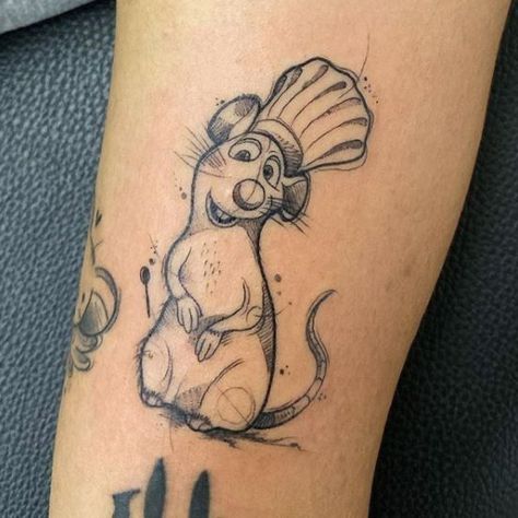 Ratatouille Tattoo, Cooking Tattoo, Culinary Tattoos, Mouse Tattoo, Chef Tattoo, Skull Rose Tattoos, Disney Sleeve, Food Tattoos, Saved Tattoo