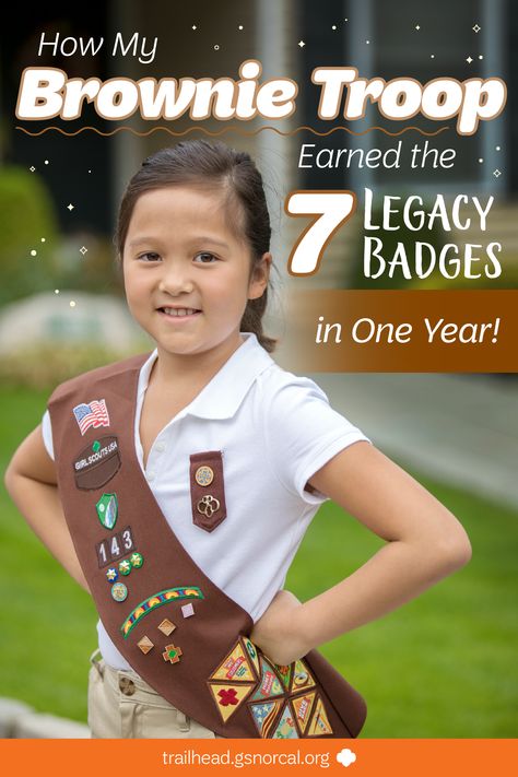 After earning all their Daisy petals (and two financial literacy leaves) in one year, this troop of newly-minted Brownies set their sights on the 7 Brownie badges in the Legacy tier—and earned them all!Here’s how they did it so your troop can get there too! Brownie Democracy Badge Ideas, Daisy And Brownie Badges That Go Together, Brownie Troop Leader, Brownie Patches To Earn, Brownie Year Planning, Brownie And Daisy Badges, Girl Scout Brownie, Brownie Troop Meeting Ideas, Brownie Scout Activities