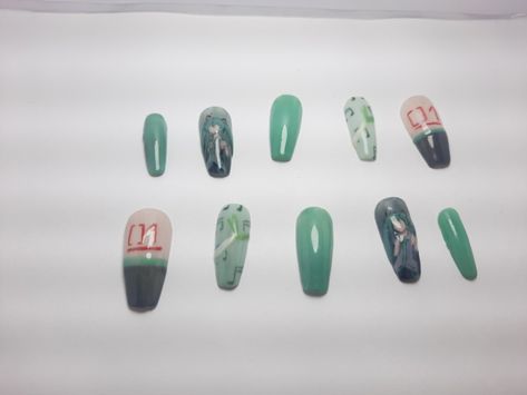 Hatsune Miku Nails, Miku Nails, Light Blue Nails, Unique Acrylic Nails, Funky Nails, Nails Inspo, Pretty And Cute, Blue Nails, Hatsune Miku