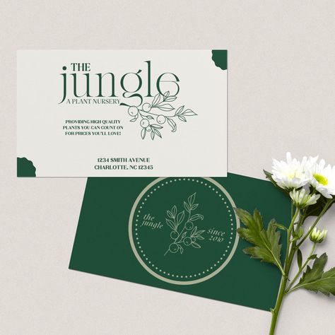 Business card mockup for a plant nursery business with green and white color scheme Plant Nursery Branding, Plant Nursery Logo, Plant Business Card, Nursery Logo Design, Plant Nursery Business, Green Business Card Design, Microgreens Garden, Branding Moodboard, White Color Scheme