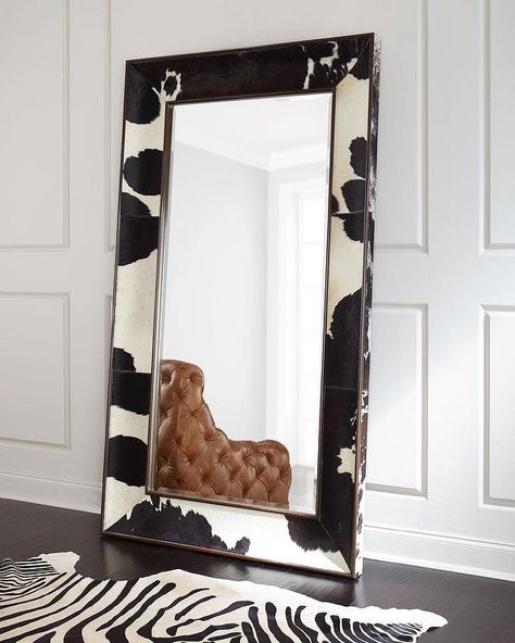 Orlana Cow Hairhide Floor Mirror Mirror For Editing, Chic Dressing Room, Mirror Interior Design, Contemporary Entryway, Entryway Mirror, Full Body Mirror, Modern Entryway, Entry Way Design, Body Mirror