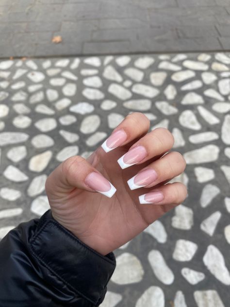 Slight Coffin French Tip Nails, French Tip Nails On Coffin Shape, French Tips Different Shapes, Square Ballerina Nails, Medium Length Coffin French Tips, Ballerina White French Nails, White French Tip Acrylic Nails Coffin Medium, White Ballerina Nails Long, White French Nails Coffin