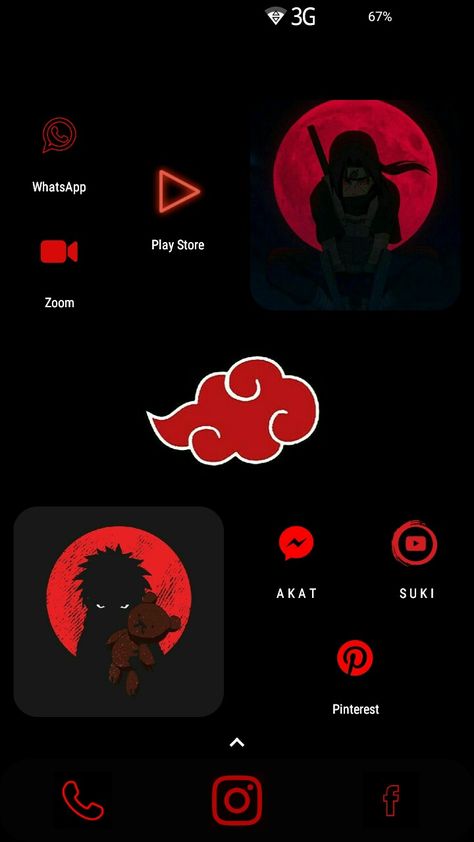 Red and black aesthetic homescreen layout Naruto Homescreen Layout, Gaara Wallpaper Aesthetic, Naruto Homescreen, Phone Themes Anime, Aesthetic Akatsuki, Itachi Theme, Anime Theme Phone, Anime Homescreen Layout, Anime Naruto Itachi