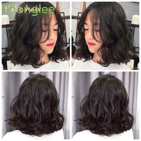 Digital Perm Shoulder Length, Asian Perm Women Short Hair, Digital Perm Short Hair Shoulder Length, Korean Digital Perm Short Hair, Wavy Perm Short Hair, Korean Perm Short Hair, Permed Hair Medium Length, Digital Perm Short Hair, Perm Haircut