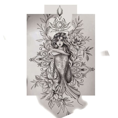 Sternum Mermaid Tattoo, Mermaid Tattoo Sleeve Ocean Themes, Mermaid Arm Tattoo, Side Thigh Tattoos Women Unique, Siren Mermaid Tattoos, Mermaid Sleeve Tattoos, Siren Tattoo, Black And Grey Tattoos Sleeve, Side Thigh Tattoos