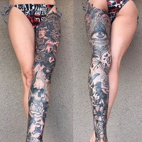 4,458 Likes, 54 Comments - Tattoo Inspiration (@tattooinspouk) on Instagram: “@josephhaefstattooer” Upper Thigh Tattoos, Cute Thigh Tattoos, Woman With Tattoos, Girl Thigh Tattoos, Full Leg Tattoos, Thigh Tattoo Designs, Tattoo Zeichnungen, Geniale Tattoos, Leg Tattoos Women