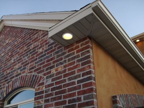 Didn't get them installed while your home was being built? You still can. These recessed lights were installed after the soffit was alread... Outdoor Recessed Lighting, Recess Lighting, Recessed Lights, Pot Lights, Modern Landscape, Cool Lamps, Contemporary Lamps, Modern Landscaping, Exterior Lighting