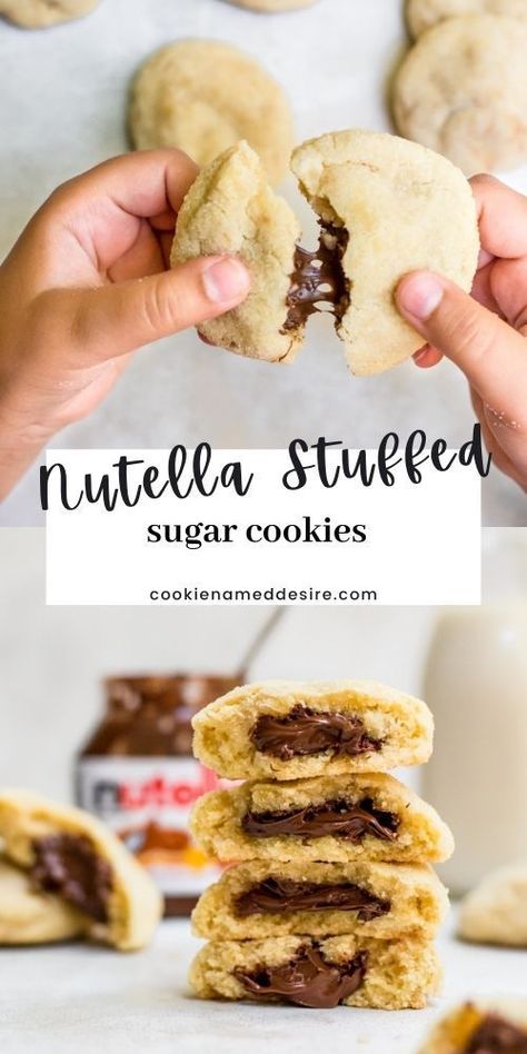 How To Make Nutella Stuffed Cookies, Nutella Stuffed Biscuits, Fudge Stuffed Cookies, Nutella Filled Cookies Recipe, Large Stuffed Cookies Recipe, Stuffed Nutella Cookies, Cookies With Nutella Filling, What To Do With Sugar Cookie Dough, How To Make Stuffed Cookies