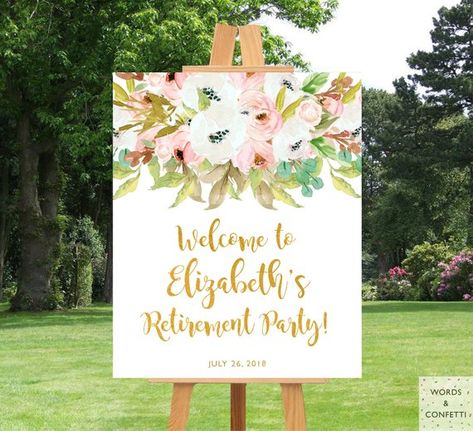 Retirement Party Decorations For Women, Elegant Retirement Party, Retirement Party Ideas, Retirement Baby Shower Unique, Gold Baby Shower Decorations, Peach Baby Shower, Retirement Party Decorations, Girl Baby Shower Decorations, Baby Shower Guest Book, Gold Baby Showers, Shower Bebe, Bridal Shower Signs