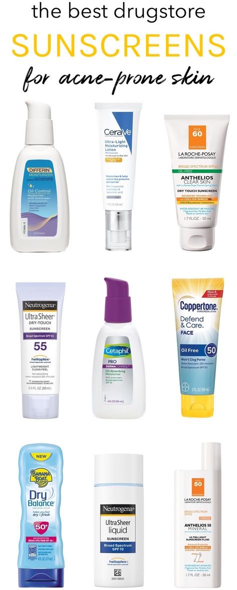 If you have oily, acne-prone skin and hate the way most sunscreens feel, you need to try one of these affordable sunscreens that offer serious sun protection without clogging pores or leaving your skin looking like a greasy mess…bye bye breakouts! #drugstoreskincare Best Drugstore Sunscreen, Hyaluronic Acid Moisturizer, Drugstore Skincare, Moisturizer For Oily Skin, Best Sunscreens, Oil Free Moisturizers, Sunscreen Moisturizer, Oily Skin Care, Acne Skin