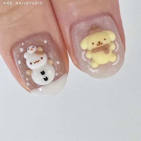 Christmas Sanrio Nails, Spidey Nails, Sanrio Nails, Snowman Nails, Kawaii Nail Art, Bears Nails, Bunny Nails, Art Deco Nails, Fantasy Nails