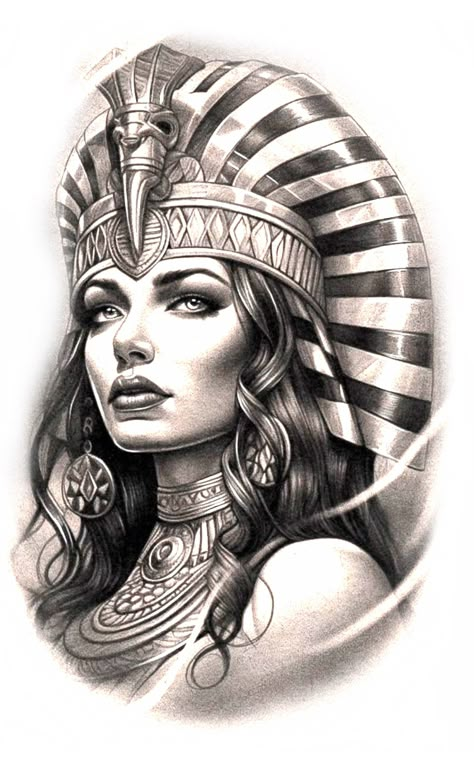 Tattoo Cleopatra, Egyptian Tattoo For Women, Egyptian Queen Tattoos, Cleopatra Tattoo, Pharaoh Tattoo, Egypt Tattoo Design, Egyptian Artwork, Egyptian Drawings, Animal Sleeve Tattoo