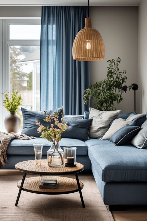 Blue Sofa Living, Blue Sofas Living Room, Blue Couch Living Room, Blue Couch, Blue Couches, Corner Sofa Set, Blue Sofa, Blue Living Room, Industrial Loft