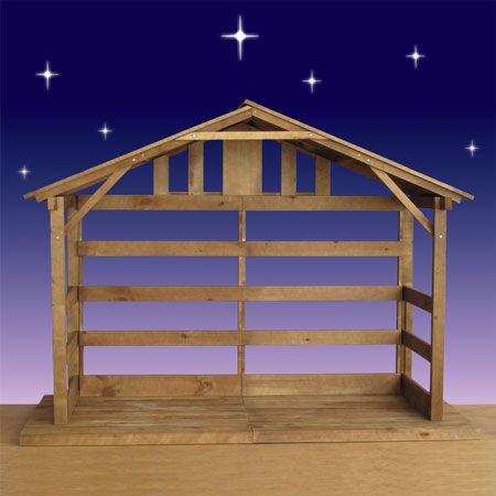 Wood Outdoor Nativity Stable made of White Pine for large Nativity sets up to 54"H... Item #84190  Our Price: $619.00 Diy Nativity Stable Outdoor, Diy Nativity Stable, Diy Creche, Stable Plans, Christmas Floats, Christmas Nativity Scene Diy, Christmas Hugs, Outdoor Nativity Sets, Felt Nativity