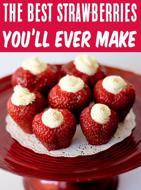 Strawberry Cream Cheese Appetizer, Strawberry Desserts Cream Cheese, Easy Desserts With Strawberries Simple, Stuffed Strawberry Recipes, Easter Cream Cheese Desserts, Dip For Strawberries Cream Cheese, Cream Cheese Filling For Strawberries, Strawberry Filled With Cream Cheese, Strawberries With Cream Cheese Filling