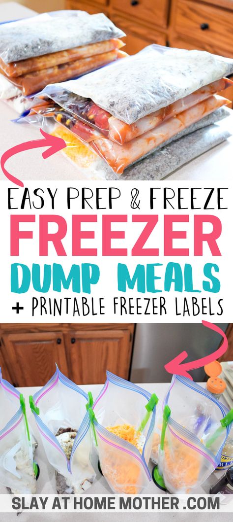 These easy crockpot freezer meals are a breeze to prep, and are the perfect dinner option for busy weeknights! #crockpotrecipes #freezermeals #dumpmeals #mealprep #mealprepping #slayathomemother #crockpot #printablelabels Easy Inexpensive Freezer Meals, Freezing Crockpot Meals, Premade Frozen Crockpot Meals, Freezer Meal Dump Recipes, Crockpot Prep Meals Crock Pot Freezer Dump Dinners, Dump Crockpot Recipes Freezer Meals, 31 Crockpot Freezer Meals, Non Chicken Freezer Meals, Crock Pot Freezer Meals Chicken