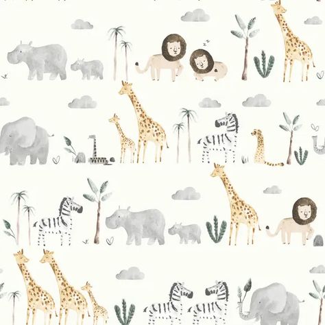 Safari Nursery Wallpaper, Jungle Safari Nursery, Wall Self, Wallpaper Leaves, Safari Room, Safari Wallpaper, Safari Theme Nursery, Animal Nursery Theme, Handy Wallpaper