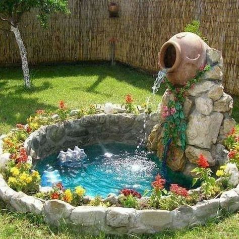 Outdoor Waterfalls, Diy Water Feature, Taman Air, Garden Pond Design, Diy Garden Fountains, Fountains Backyard, Garden Waterfall, Waterfalls Backyard, Front Yard Landscaping Plans