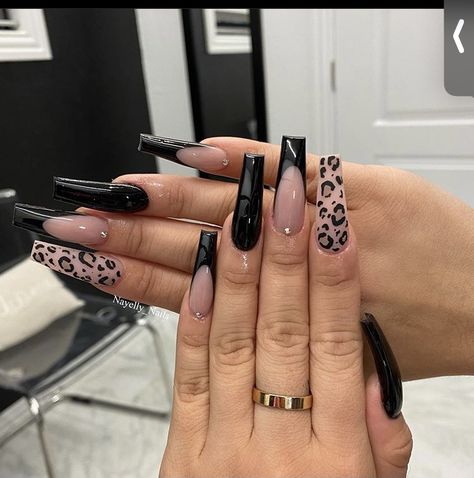 Nayelly Nails, Drip Nails, Edgy Nails, Her Nails, Simple Acrylic Nails, Leopard Nails, Long Acrylic Nails Coffin, Black Nail, Bling Acrylic Nails