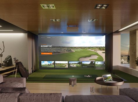 Golf Studio, Golf Man Cave, Dream Man Cave, Simulator Room, Home Golf Simulator, Indoor Golf Simulator, Golf Bar, Golf Simulator Room, Golf Room