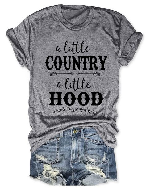 PRICES MAY VARY. Material: This funny band tee is made with high-quality fabric, Lightweitht but durable. The soft cotton blend makes it so comfortable to wear, Let you feel breathable in spring and early summer Features: A Little Country A Little Hood with funny letter print. short sleeves with round neck, loose fit style, country concert outfits, country music shits for women, rock roll tee shirts good for music lover, suitable for spring, summer,fall and winter Occasion: country Graphic shirt