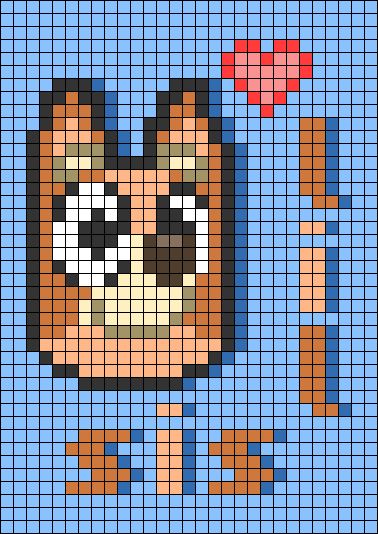 Bluey Bead Pattern, Bluey Cartoon Cross Stitch, Disney Bluey Perler Beads, Bluey Perler Bead Patterns, Bluey Perler Beads, Bluey Pixel Art, Crochet Video Game, Game Sprite, Bluey Bingo