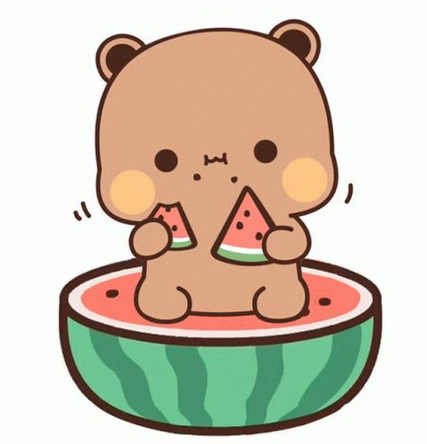 Bear Eating, Easy Cartoon, Eating Watermelon, Bubu Dudu, Easy Cartoon Drawings, Bunny Wallpaper, Favorite Cartoon Character, Cute Kawaii Drawings, Cute Bear