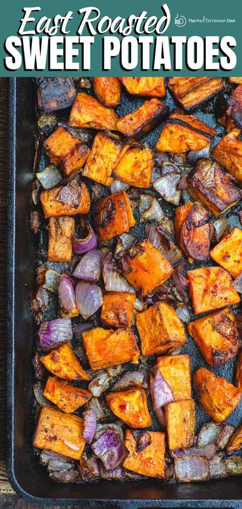 Cinnamon Roasted Sweet Potatoes, Sides Thanksgiving, Roasted Sweet Potato Cubes, Easy Ratatouille Recipes, Sweet Potato Recipes Roasted, Greek Potatoes, The Mediterranean Dish, Easy Potato Recipes, Roasted Sweet Potato