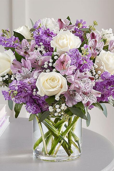 Easter Flowers Best Arrangements 1800Flowers Purple Lavender White Roses Peruvian Lilies, Lavender Bouquet, Lovely Lavender, Mothers Day Flowers, Balloon Flowers, Beautiful Flower Arrangements, Flowers Online, Lavender Flowers, Birthday Flowers