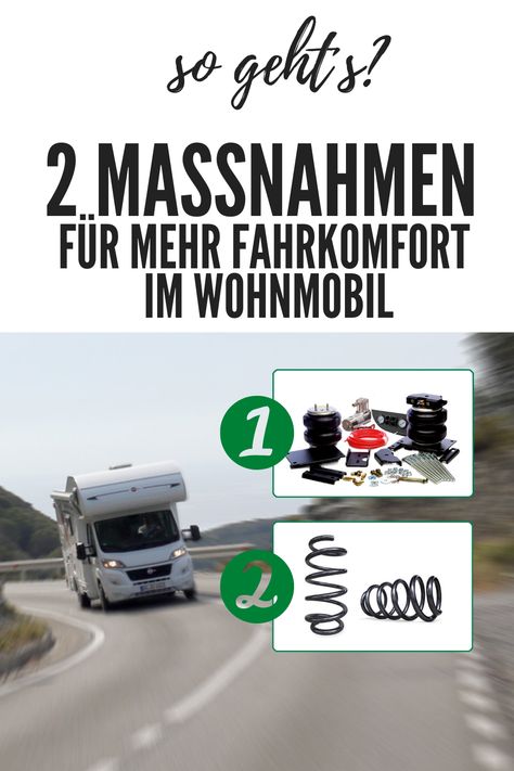 Mit zwei einfachen Maßnahmen lässt sich der Fahrkomfort und die Fahrsicherheit im Wohnmobil auf Basis Fiat Ducato erhöhen. 1. Zusatzluftfederung für die Hinterachse 2. progressive Schraubenfeder für die Vorderachse Mit dieser Fahrwerksoptimierung lässt sich das Wohnmobil wirkungsvoll an die unterschiedlichen Beladungszustände anpassen. Wir zeigen wie sich die Federung optimieren lässt. Fiat Ducato