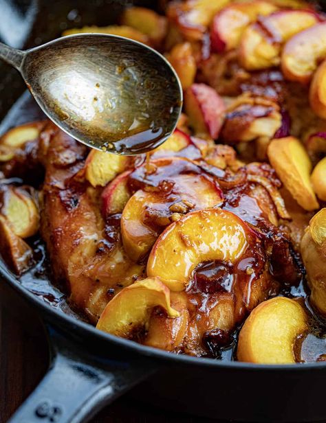 Chicken Fruit Recipes, Roasted Peach Chicken, Peach Habanero Chicken, Peach Barbecue Chicken, Peach Preserves Chicken, Peach Chicken Thighs, Dinner Ideas With Peaches, Chicken Peach Recipes, Peach Chicken Recipes