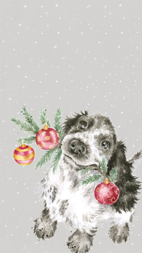 Painting Clipart, Dogs Watercolor, Watercolor Christmas Cards Diy, Dogs Clipart, Dog Watercolor Painting, Xmas Drawing, Spaniel Art, Wrendale Designs, Christmas Artwork