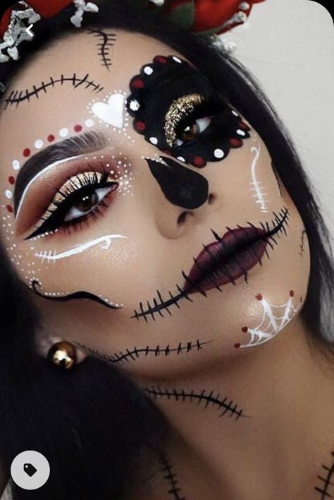 Cool Halloween Costume Ideas, Makijaż Sugar Skull, Maquillage Harry Potter, Halloween Makeup Sugar Skull, Halloween Make-up Looks, Sugar Skull Halloween, Halloween Costume Ideas For Women, Costume Ideas For Women, Halloween Eye Makeup