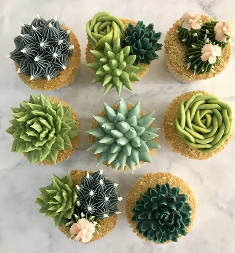 Piping Succulents Tutorial, Cactus Buttercream, Kerry's Bouqcakes, Cupcake Flowers, Flower Piping, Cactus Cupcakes, Succulent Cupcakes, Succulent Cake, Individual Flowers