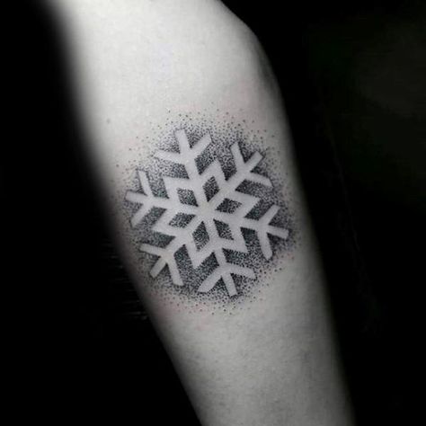 Negative space dot-work snowflake tattoo Ice Tattoo, Snowflake Tattoo, Winter Tattoo, Snow Tattoo, Bow Tattoo Designs, Snow Flake Tattoo, Tattoo Dotwork, Tattoo Mandala, Dot Tattoos