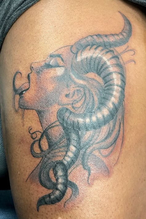 Aries Goddess Tattoo For Women, Aries Tattoo Ideas, Lil Tattoos, Gangsta Tattoos, Tattoo Thigh, Tattoo Vector, Aries Tattoo, Stylish Tattoo, Goddess Tattoo