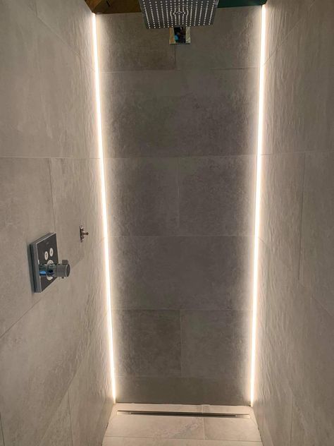 Ambient Bathroom Lighting, Led Shower Lighting, Shower Lighting Ideas, Bathrooms Lighting, Attic Shower, Shower Lights, Shower Light, Bathroom Upstairs, Shower Lighting