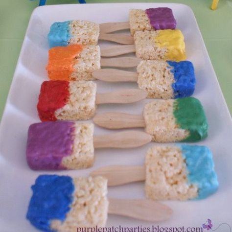 Art Themed Party, Painting Birthday Party, Artist Birthday, Tangled Birthday, Birthday Party Snacks, Krispy Treats, Painting Birthday, Birthday Art, Rice Krispy