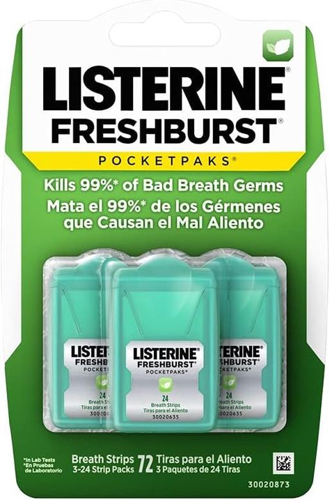 Keep your breath fresh anytime, anywhere with Listerine Freshburst Pocketpaks! This pack of 3 includes 24-count strips that kill germs and fit perfectly in your pocket. Now available at 15% off! 🦷💼
#Listerine #Pocketpaks #FreshBreath #Portable #OralCare Listerine Pocketpaks, Breath Freshener, Breath Spray, Bad Breath Remedy, Personal Care Products, Keeping Healthy, Tooth Decay, Cotton Ball, Mouthwash