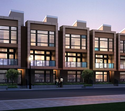 Contemporary townhouses with a punch- Chroma Townhomes for sale in Ballpark Denver Shophouses Design, Townhome Design, Modern Neighborhood, Contemporary Townhouse, Row House Design, Narrow House Designs, Townhouse Exterior, Apartments Exterior, Modern Townhouse